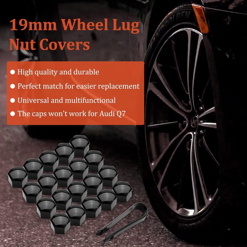 AOIT 20PCS Lug Nut Covers - 3/4'' Wheel Nut Bolt Cover Caps, 19mm Hexagonal Nut Covers with Removal Tool, Wheel Bolt Dust Caps Compatible with Au di, Auto Rims Nut Exterior Protection, Black - Image 3